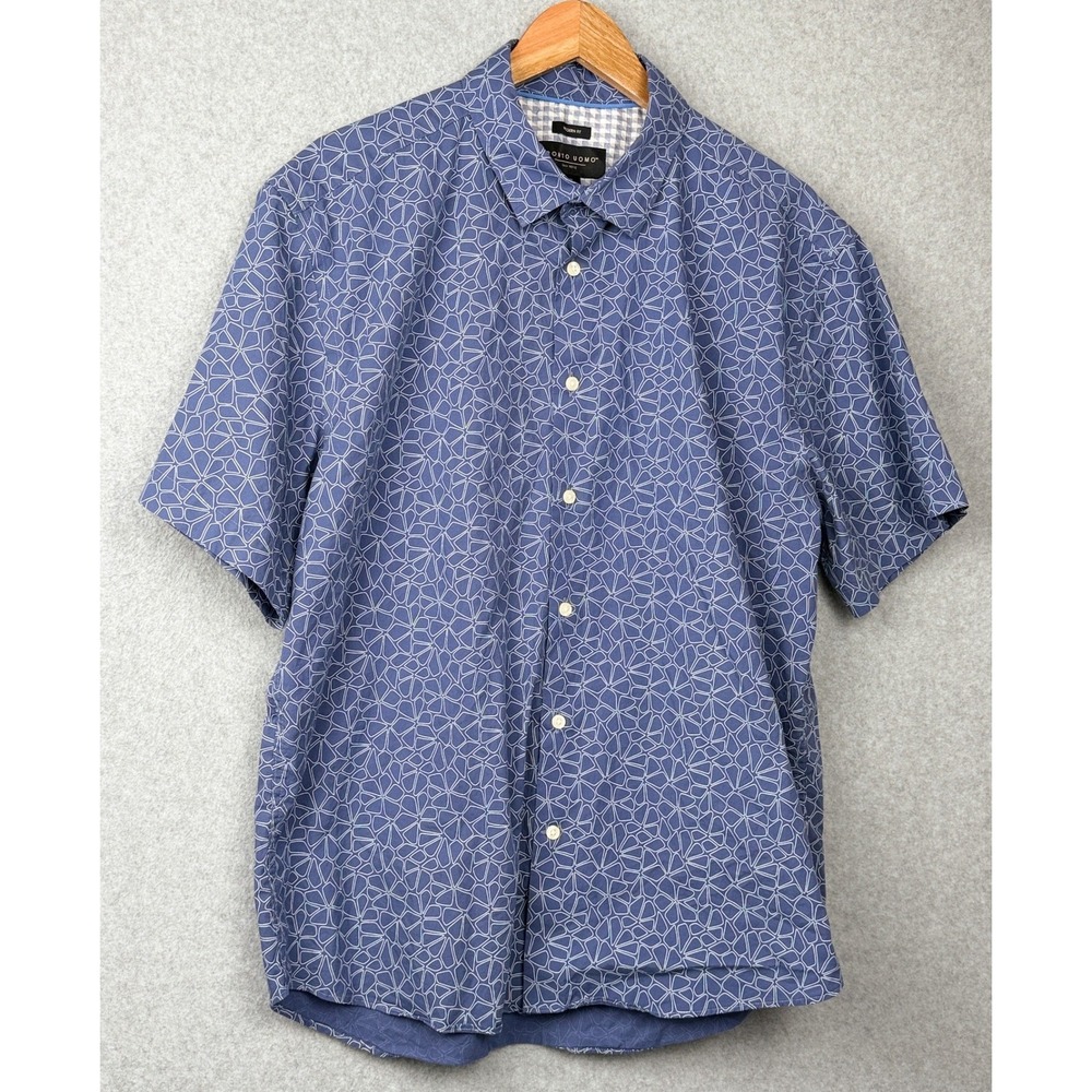 Pronto Uomo Shirt Mens XL Blue Geometric Modern Fit Short Sleeve Button-down